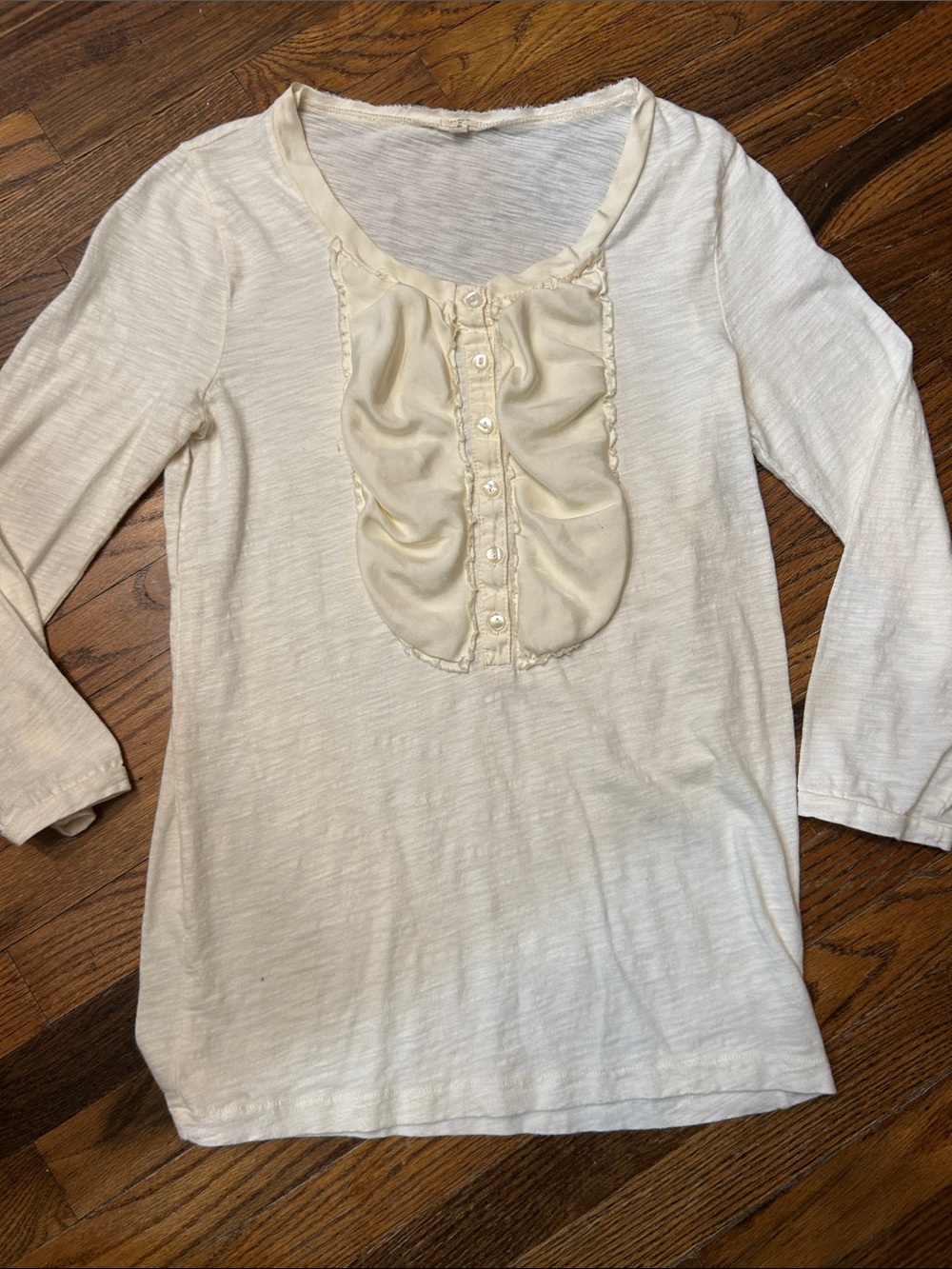 J. Crew Cream Ruffle-Bib Long Sleeve Tee